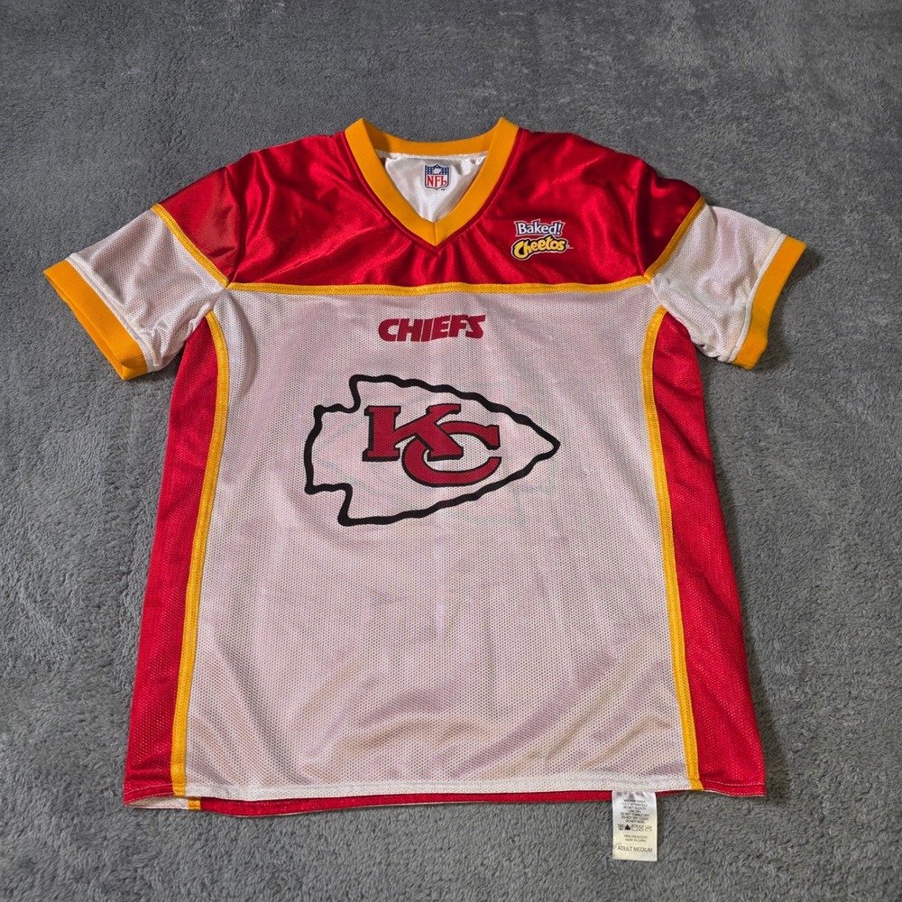 NFL Mens Medium KC Chiefs Jersey Red White Baked Cheetos NFL Flag Mesh Top